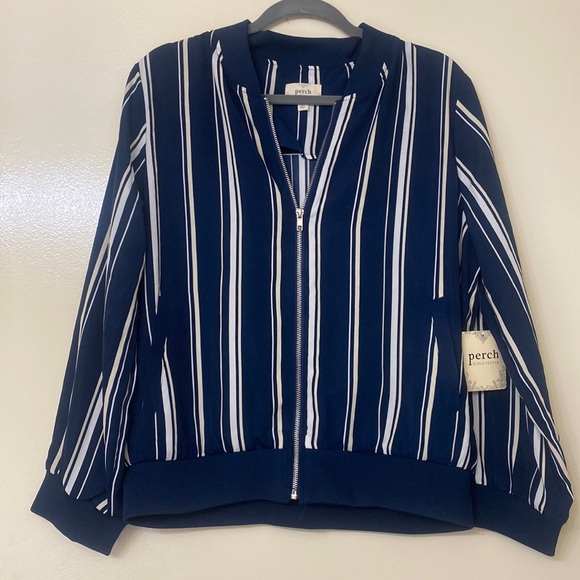 Blu Pepper Jackets & Blazers - PERCH by Blu Pepper navy blue striped lightweight jacket
